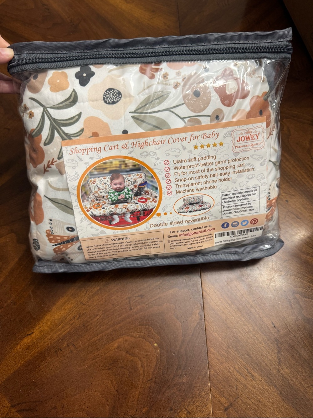 Floral Shopping Cart & Highchair Cover — Cream with Orange Accents